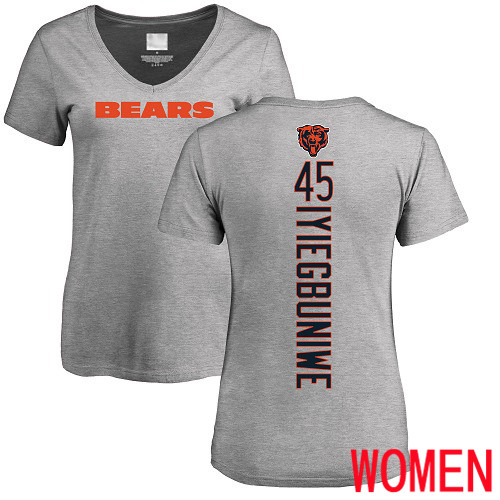 Chicago Bears Ash Women Joel Iyiegbuniwe Backer V-Neck NFL Football #45 T Shirt